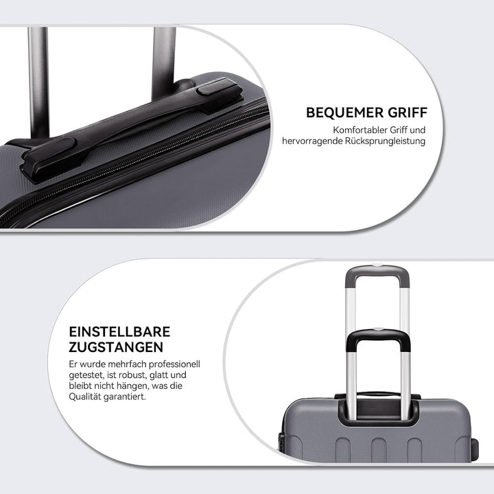 BEIBYE Hartschalen-Koffer Trolley Rollkoffer Reisekoffer Handgepäck 4 Rollen (M-L-XL-Set) (Dark Grey