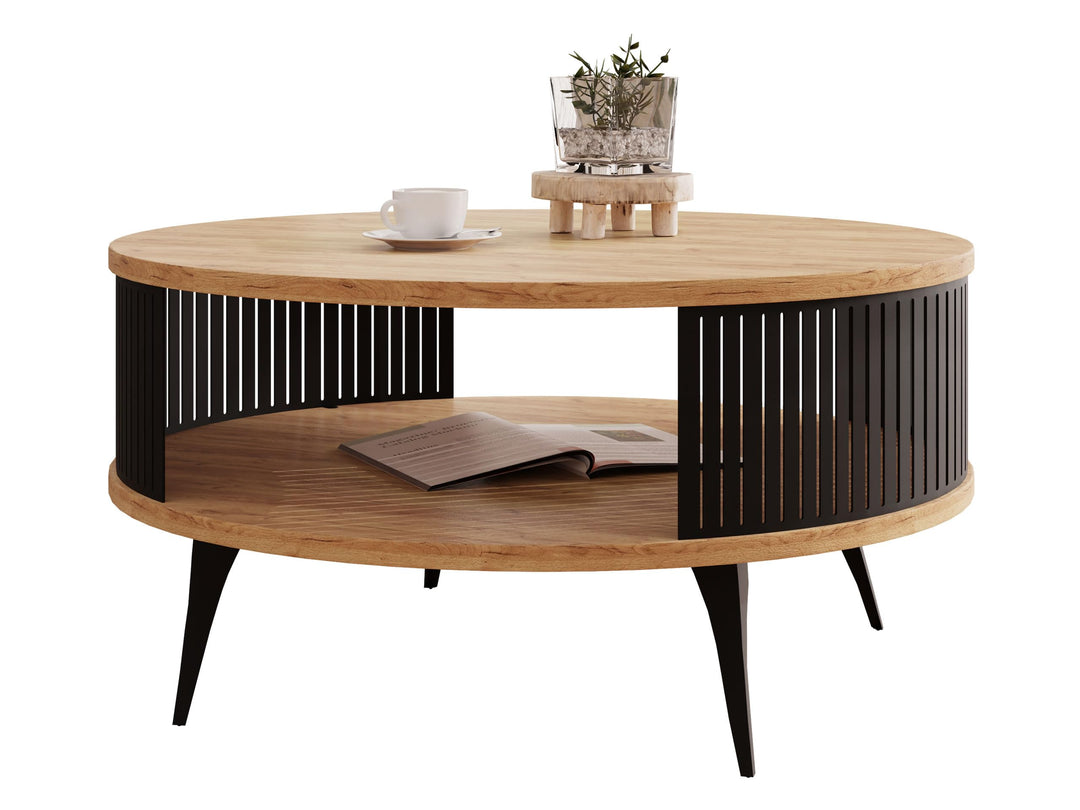 Mirjan24 Couchtisch mit Ablage Rajkon, Runde Form, Metallbeine, Kaffeetisch, Wohnzimmertische, Beist