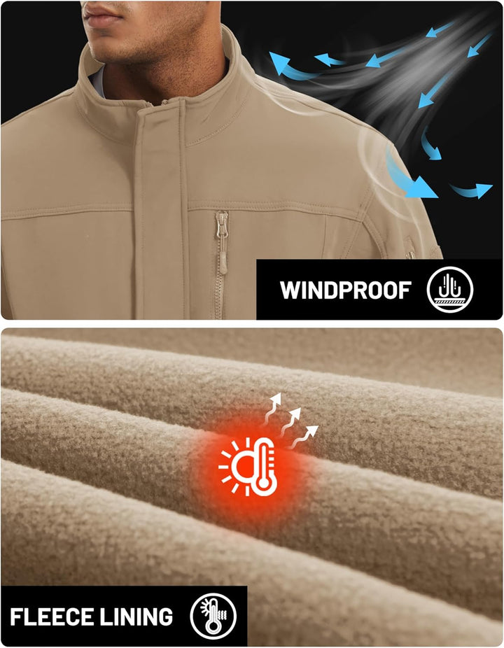TACVASEN Herren Softshell Jacke Winddichte Outdoorjacke Übergangsjacke mit Reissverschlusstasche S K