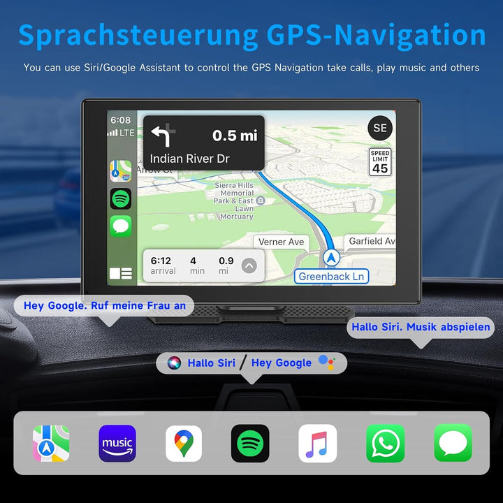 CarPlay Display Android Auto, Car Play Nachrüsten IPS Touch Screen mit 1080P Rückfahrkamera, Kabello