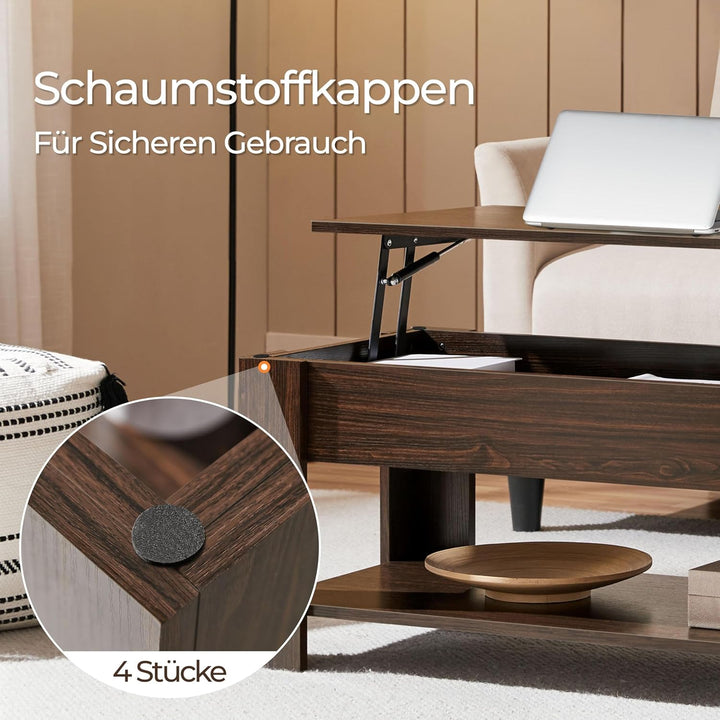 Yaheetech Couchtisch Hubtisch mit Stauraum, Wohnzimmertisch mit Höhenverstellbarer Platte Kaffeetisc