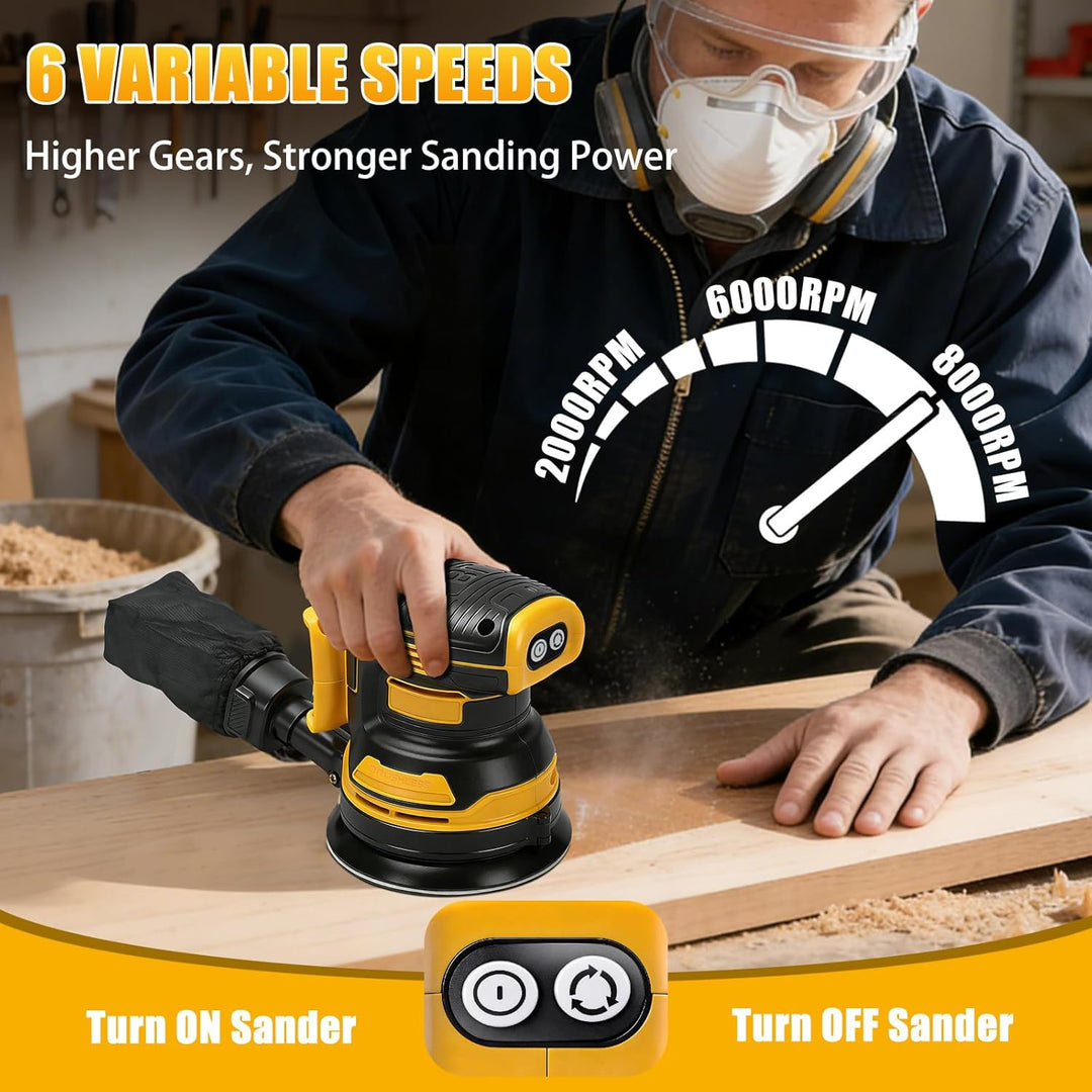 Akku-Exzenterschleifer kompatibel mit Dewalt 20V Akku (ohne Batterie), 125 mm bürstenloser Elektro H