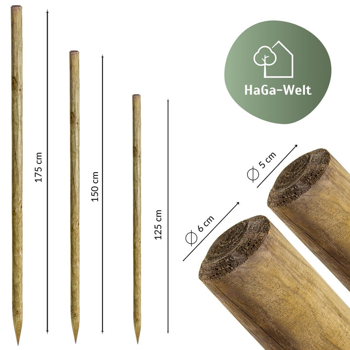 HaGa® Holzpfahl Baumpfahl Pfahl Zaunpfahl 5cmØ x 150cm Höhe aus Kiefer 5 St. - 150cm - Zaunbau - wit