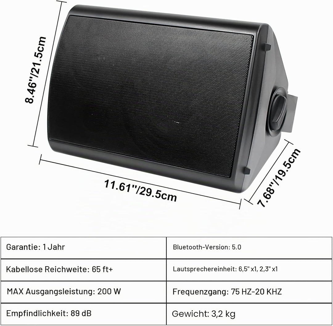 Herdio 6,5 Zoll Outdoor-Lautsprecher Wasserdicht，800W Aussenlautsprecher Mit Bluetooth Stereo-Verstä