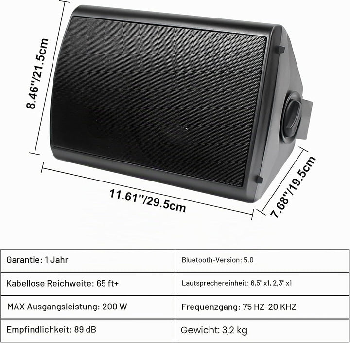 Herdio 6,5 Zoll Outdoor-Lautsprecher Wasserdicht，800W Aussenlautsprecher Mit Bluetooth Stereo-Verstä