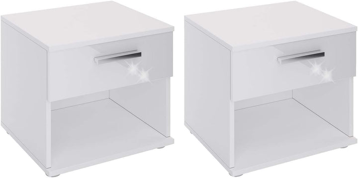 CARO-Möbel Nachttisch Mary im 2er Set Nachtschrank Nachtkommode in Hochglanz weiss mit Schublade und