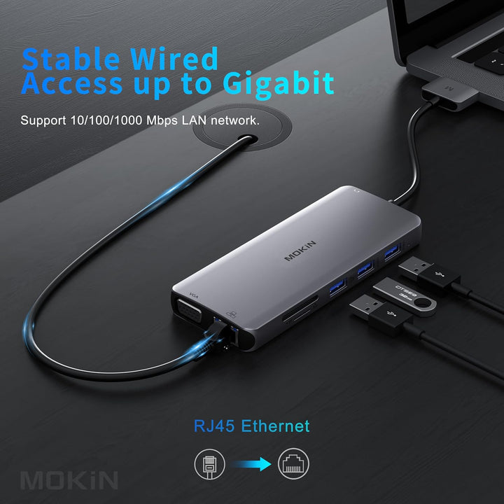 MacBook Docking Station Dual Monitor, MOKiN 12 in 2 Thunderbolt 3 USB C Adapter für MacBook Pro/Air