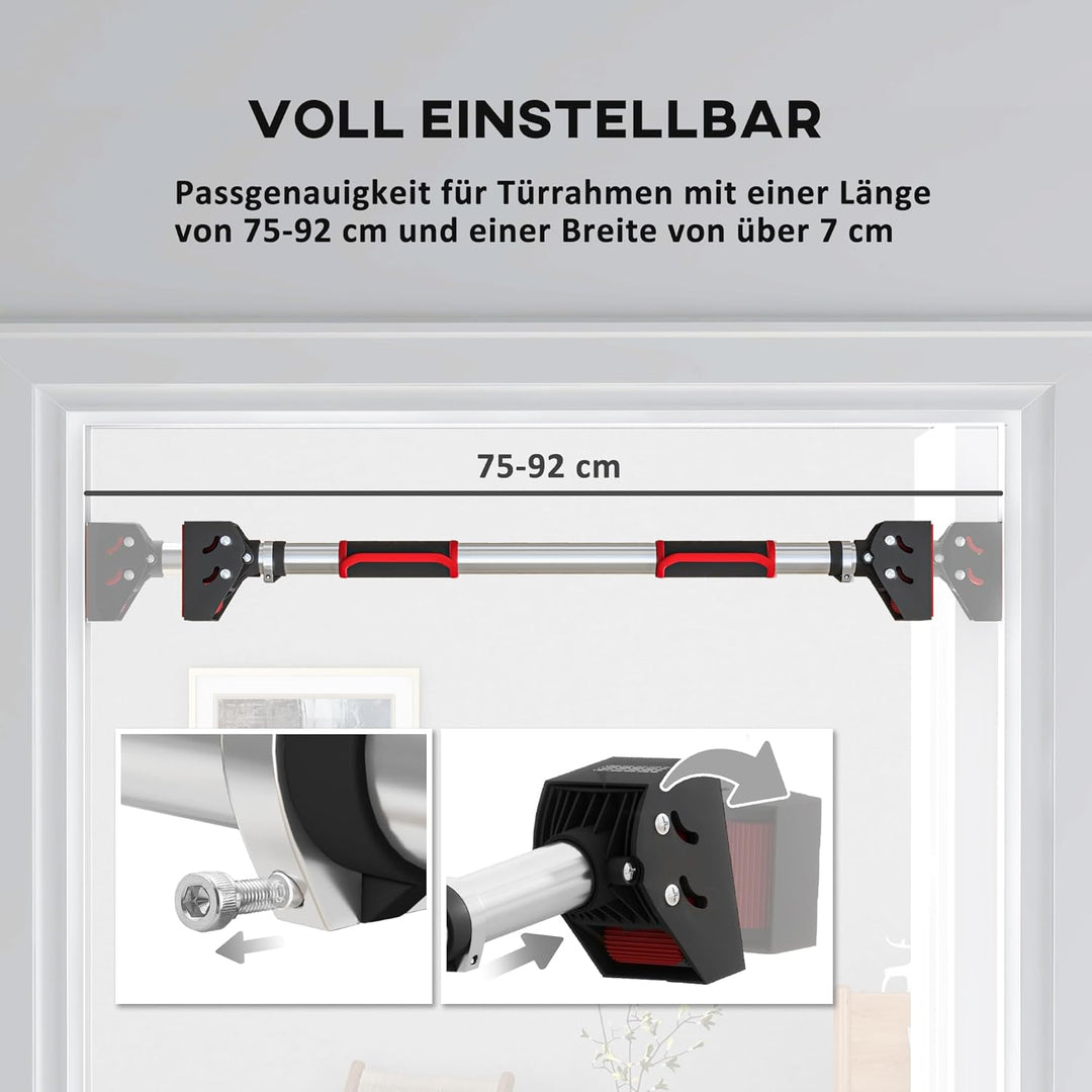SPORTNOW Klimmzugstange, Verstellbar Türrahmen, Rutschfest Türreck Wandmontage, Pull Up Bar für Fitn