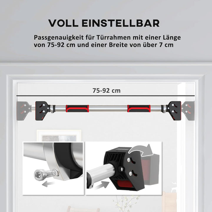 SPORTNOW Klimmzugstange, Verstellbar Türrahmen, Rutschfest Türreck Wandmontage, Pull Up Bar für Fitn