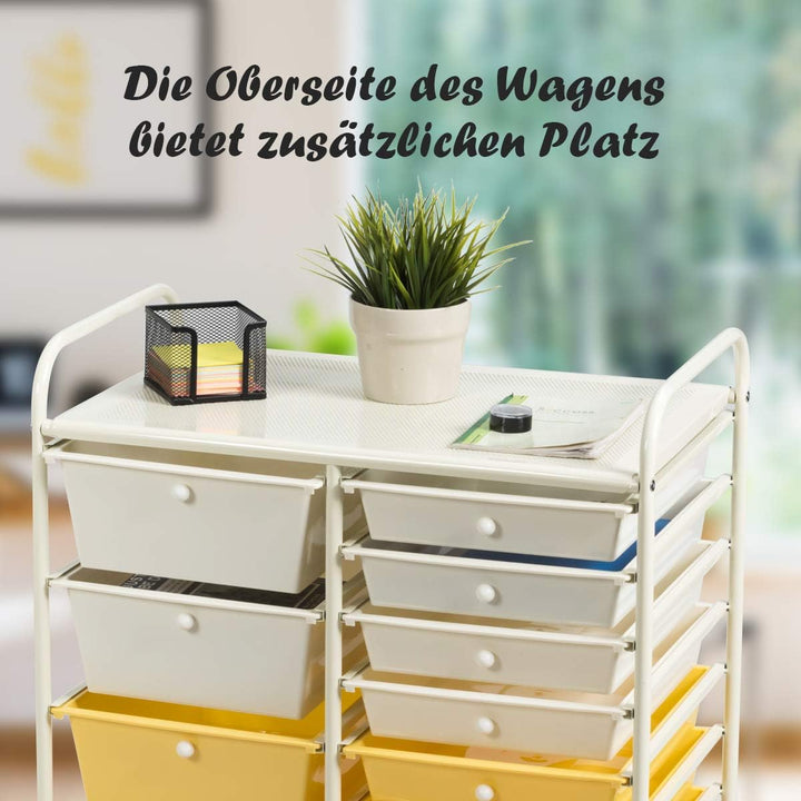 COSTWAY Rollwagen mit 15 stapelbaren Schubladen, Schubladenwagen Rollcontainer mit Metallgestell und