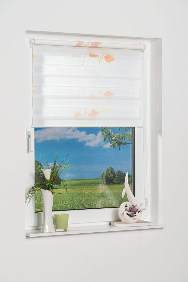 K-home Klemmfix Doppelrollo Denia ohne Bohren Orange 70 x 200 cm (B x L) Design:Blume Blume (Orange)