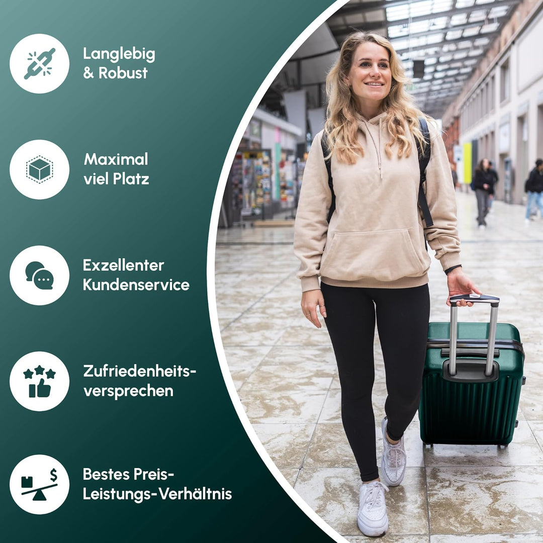 Easy Move ABS Hartschalenkoffer [ERGONOMISCH & SICHER] - Grosser Trolley Koffer mit 360° Rädern, Zah