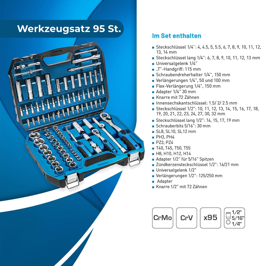 Högert Technik - Werkzeugset I Steckschlüssel, Bits und Zubehör I Hochqualitativem Legiertem Cr-V-St