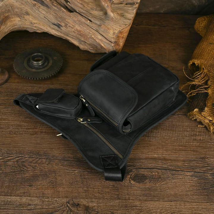 Le'aokuu Herren Echtes Leder Tasche Beinbeutel Beintasche Aussenbeintasche Hüfttasche Drop Leg Thigh