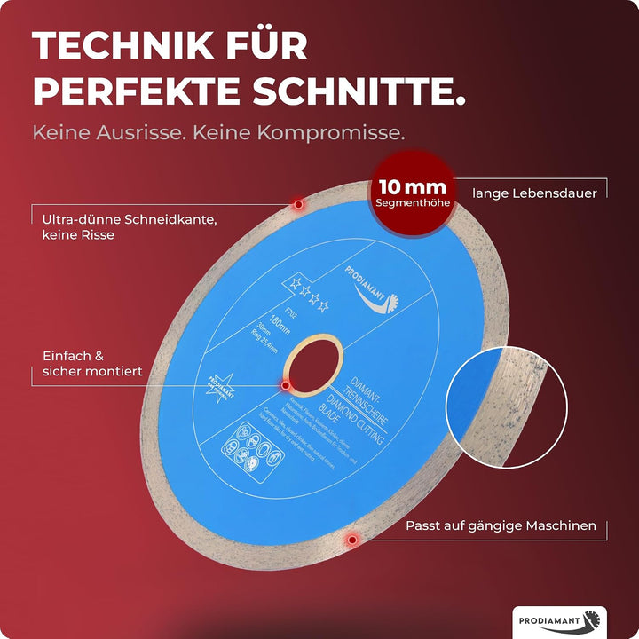PRODIAMANT Profi Diamant-Trennscheibe PRORIM 180 mm x 30/25,4 mm kein ausbrechen bei glasierten Flie
