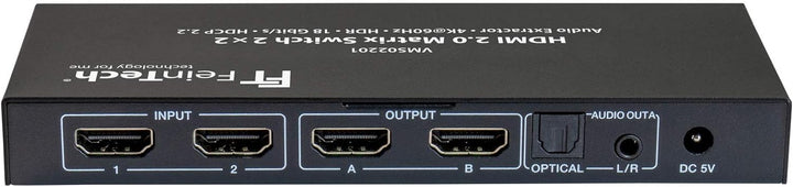 FeinTech VMS02201 HDMI 2.0 Matrix Switch 2x2 mit Audio Extractor 4K HDR SPDIF 2 IN, 2 OUT Single, 2
