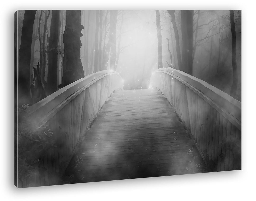 deyoli vernebelte Brücke ins Licht Effekt: Schwarz/Weiss Format: 80x60 als Leinwand, Motiv fertig ge