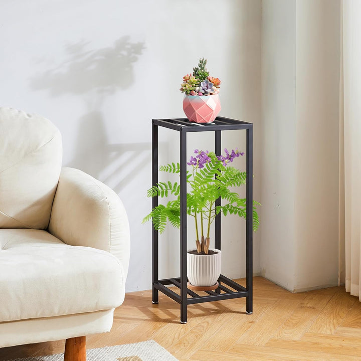 IBUYKE 2 Etagen Pflanzenregal Blumenständer, 76cm Hoch Metall Pflanzenständer, Modern Quadratische B