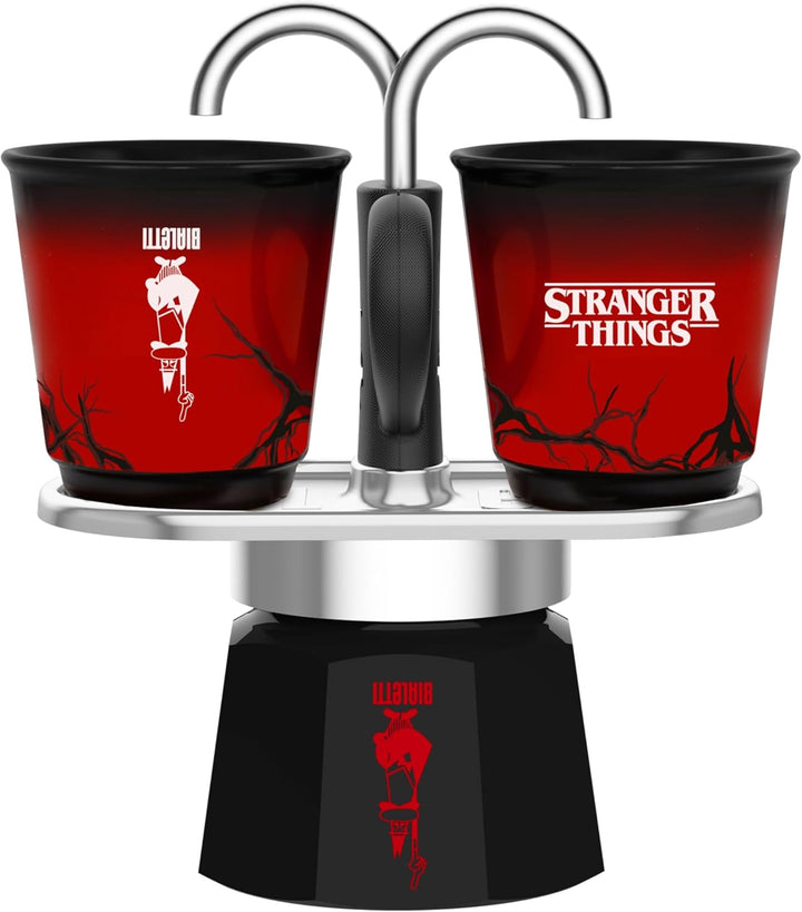 Bialetti Mini Express Stranger Things Set – Espressokocher für 2 Tassen (130 ml), inkl. 2 wärmeempfi