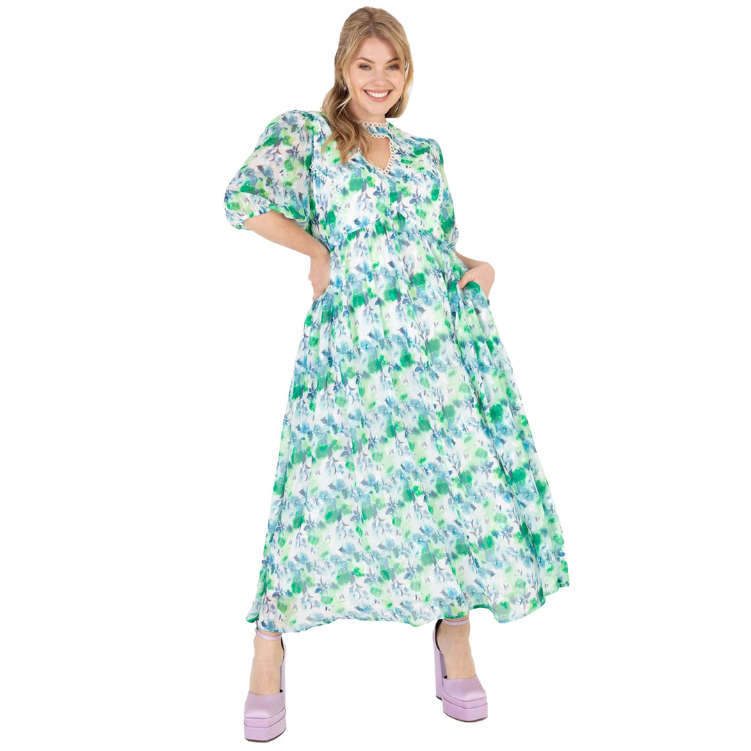 Lovedrobe Damen Summer for Women Plus Size Curve Ladies Midi Sun Dress Faux Wrap High V Neckline Wai