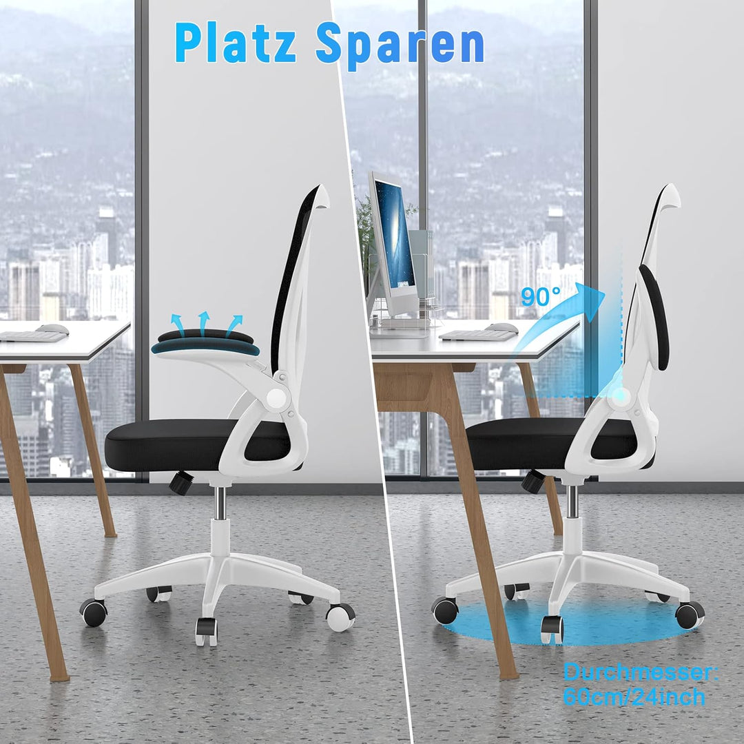 rattantree Bürostuhl mit Hochklappbaren Armlehnen, Ergonomischer Schreibtischstuhl mit Lendenwirbels