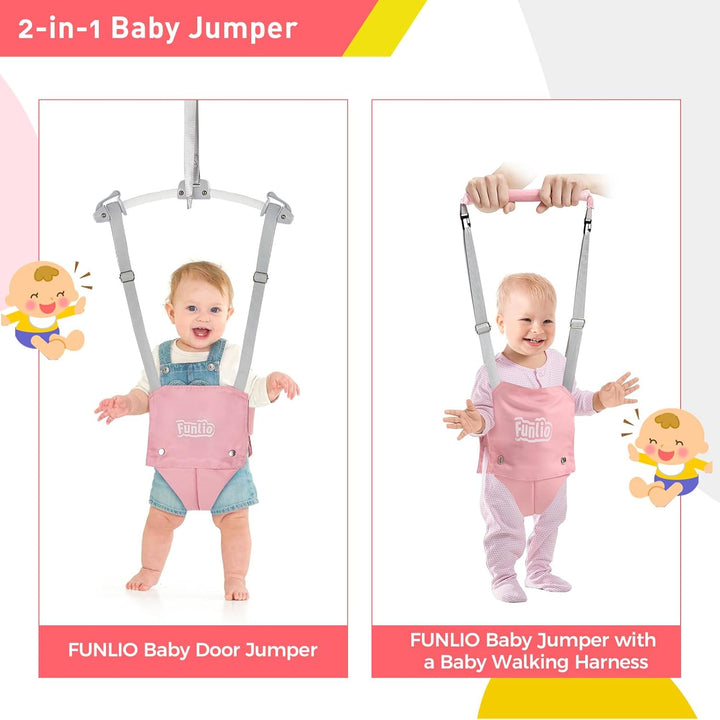 FUNLIO 2-in-1 Baby-Türspringer mit Türklemme und Laufgurt für 6-24 Monate. Stabiler Sprungmechanismu