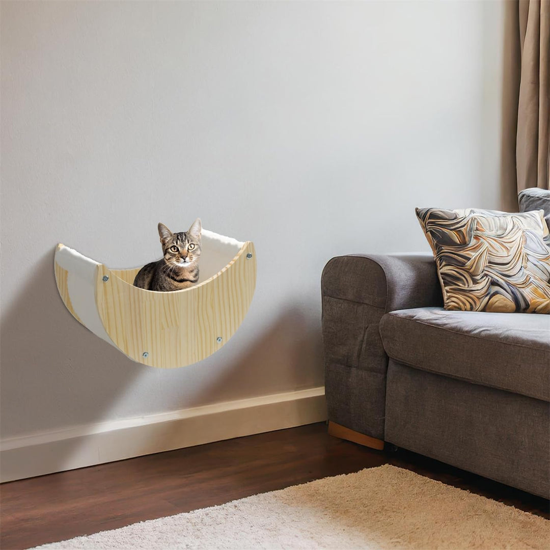 VOSS.PET Kuschelliege „Indra“ für Katzen aus Holz und Plüschstoff, zur Wandmontage