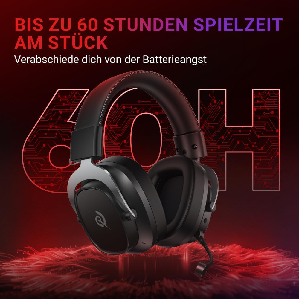 QCY Heroad VT200 Gaming Headset Wireless,2.4Ghz kabellos Headset Mit Mikrofon,7.1 Surround Sound,Blu