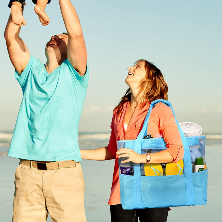 Mesh Strandtasche XXL Familie mit Reissverschluss, Gross Faltbar Sandkontrolle Ultraleicht Badetasch
