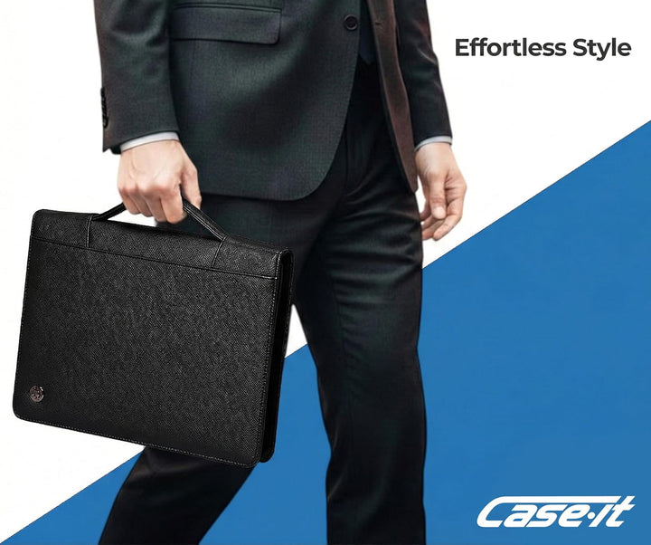 Case-it PAD-40 Executive Reissverschluss-Padfolio mit abnehmbarem 3-Ringordner und Schreibblock in B