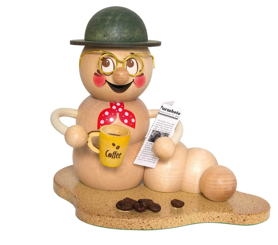 Drechslerei Kuhnert Rauchmann/Räucherfigur - Rauchwurm aus Holz - Rudi &amp; ROSI - Motiv: Kaffeepausen-