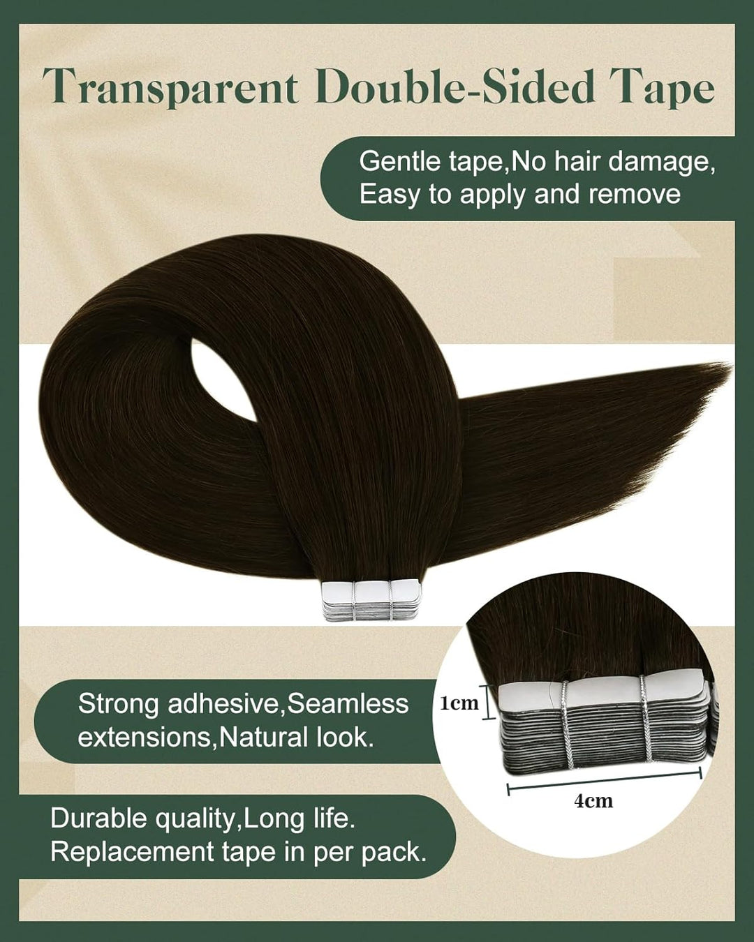 Ugeat Invisible Tape in Extensions Echthaar Schokobraun Echthaar Extensions Tape Haarverlängerung Ec