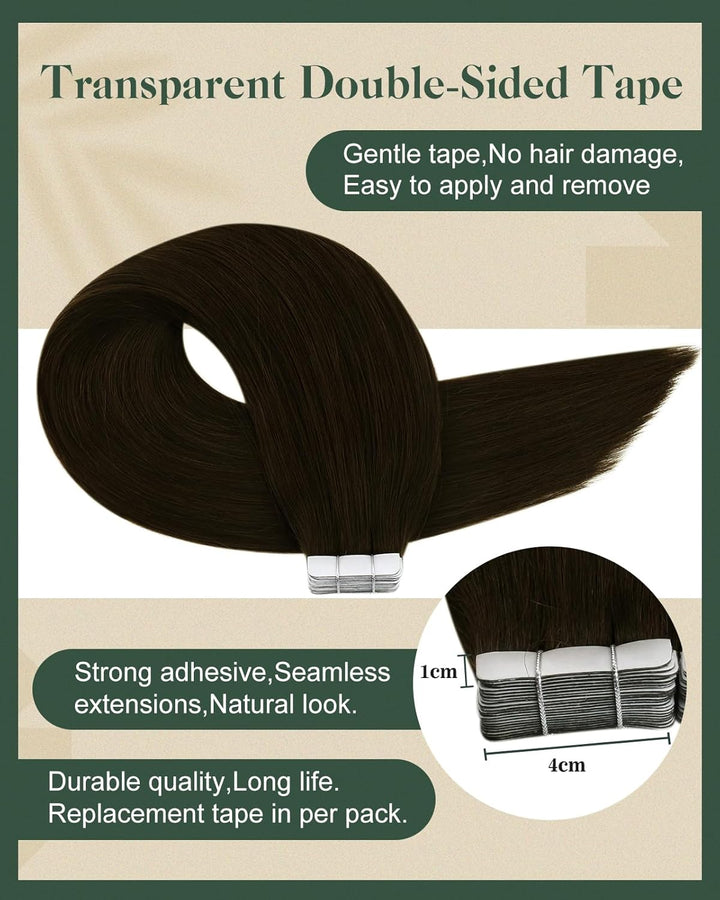 Ugeat Invisible Tape in Extensions Echthaar Schokobraun Echthaar Extensions Tape Haarverlängerung Ec