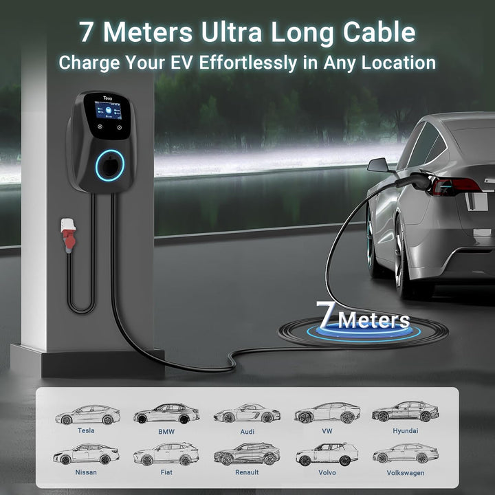 Tera EV Ladegerät Smart APP mit 32A Typ 2 22kW oder 11kW Heim Ladestation 400V CE & TÜV Wallbox 7m L