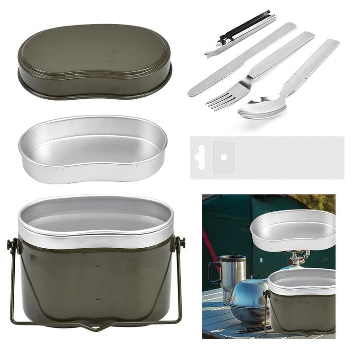 Kleemeiero Stil Bundeswehr Essgeschirrset Outdoor Geschirr-Set Aluminium Kochgeschirr Bund Essbestec