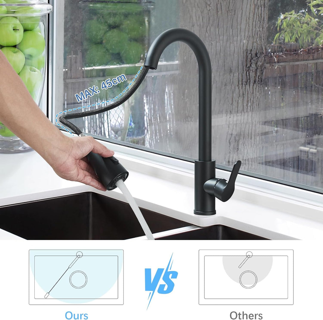 Wasserhahn Küche Schwarz mit Brause Ausziehbar Küchenarmatur mit 2 Modi, Armatur Küche Edelstahl 360