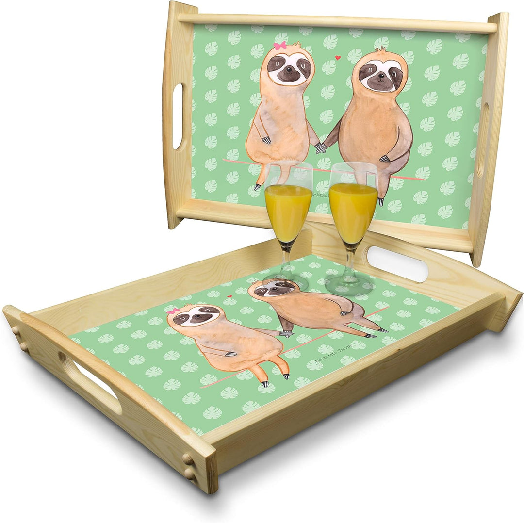Mr. & Mrs. Panda Tablett Faultier Pärchen - Geschenk, serviertablett Holz, Gemeinsam, betttablett, L