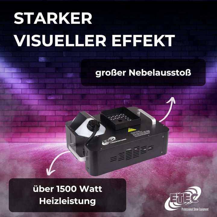 ETEC FOG 2000 LED RGB 3in1 DMX Vertikal-Nebelmaschine 1600 Watt CO2 Effekt 24x3 Watt Effektmaschine
