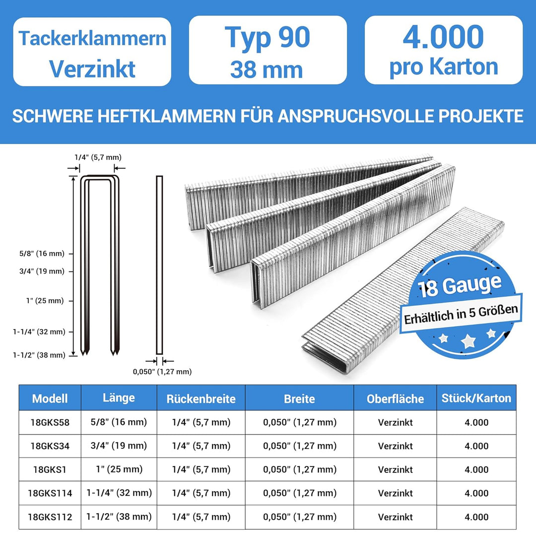 meite 18 Gauge K Series oder 90 Seires 1/4 Zoll Crown by Leg Länge 1/2 Zoll bis 1 1/2 Zoll verzinkte