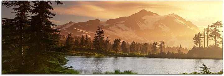 Augenblicke Wandbilder Leinwandbild als Panorama in 150x50cm Berge Schnee Waldsee Bäume Natur