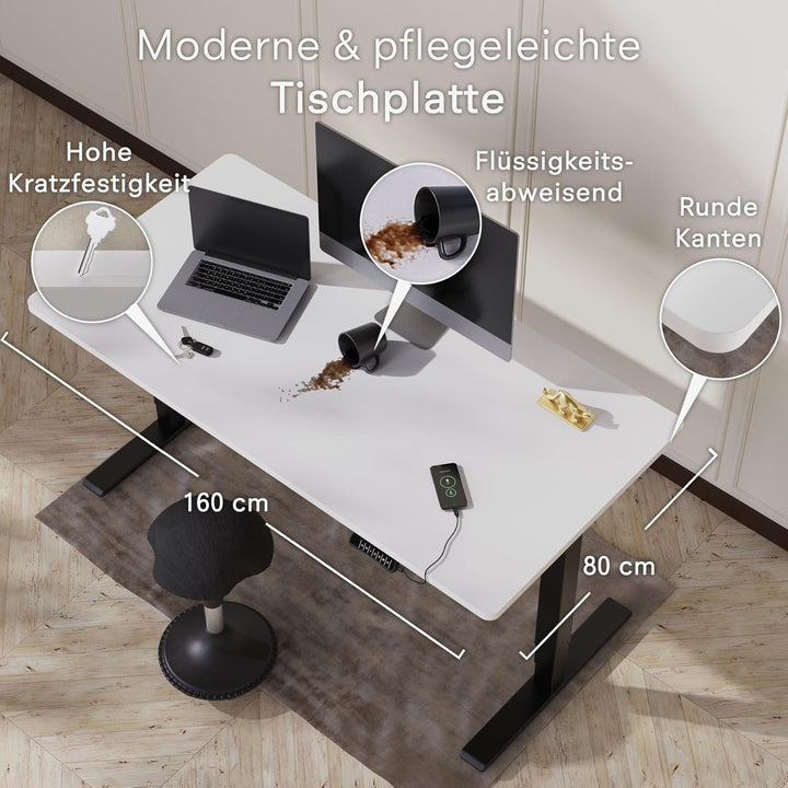 DESKSPACE Tischplatte - 2,5 cm Extra-Dicke Weisse Schreibtischplatte 160x80 cm, Ideale Holzplatte fü