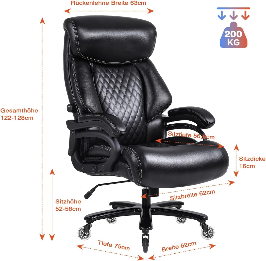 Bosmiller Bürostuhl Chefsessel 200kg Belastbarkeit Bürostuhl 200kg Ergonomischer Schreibtischstuhl D
