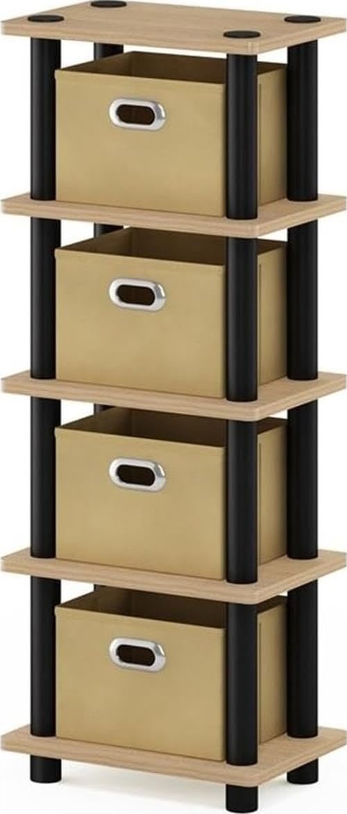 Furinno Regalsystem mit 4 Einschüben, holz, Eiche/Schwarz/Hellbraun, 19.56 x 28.7 x 73.15 cm Eiche /
