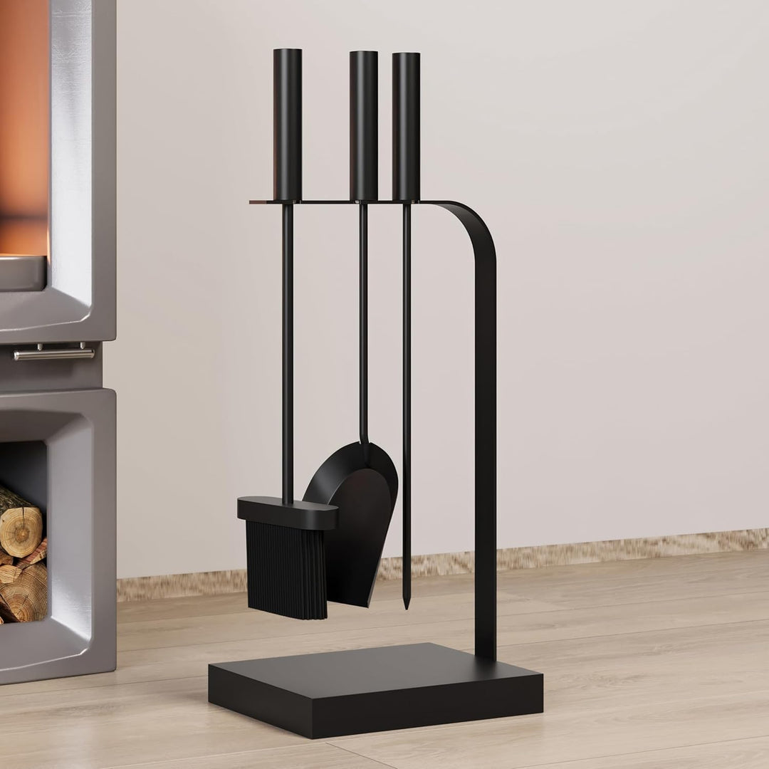 Kingson Kaminbesteck 4-teilig Kaminbesteck schwarz Kaminbesteck Set für Kaminofen inkl. Schürhaken,