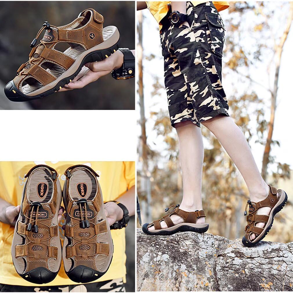 ZYLDK Sandalen Herren Leder Strand Wandersandale Trekkingsandalen Outdoorschuhe Sommer Freizeitschuh