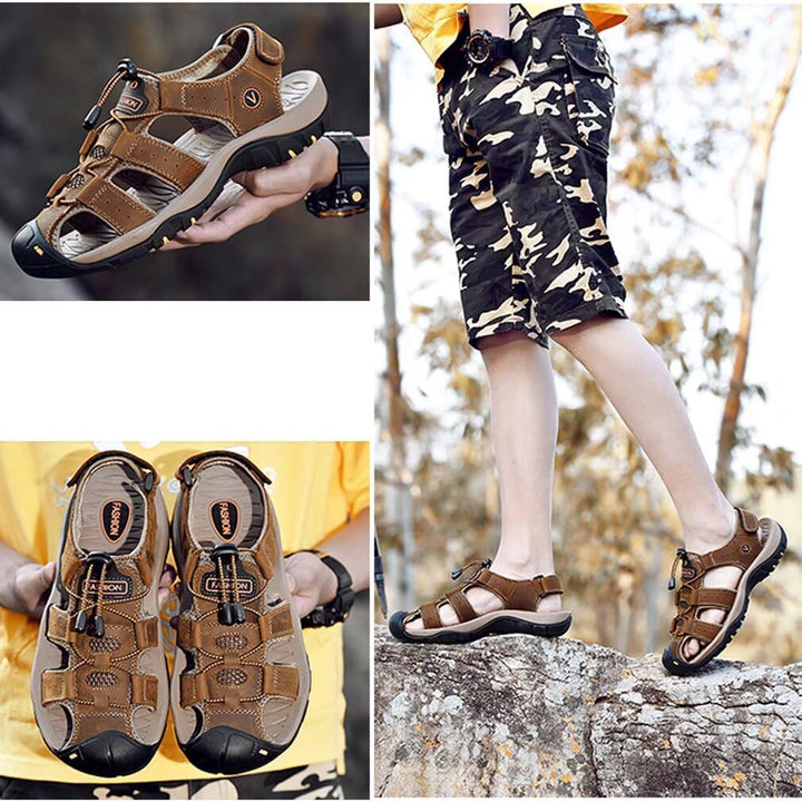 ZYLDK Sandalen Herren Leder Strand Wandersandale Trekkingsandalen Outdoorschuhe Sommer Freizeitschuh