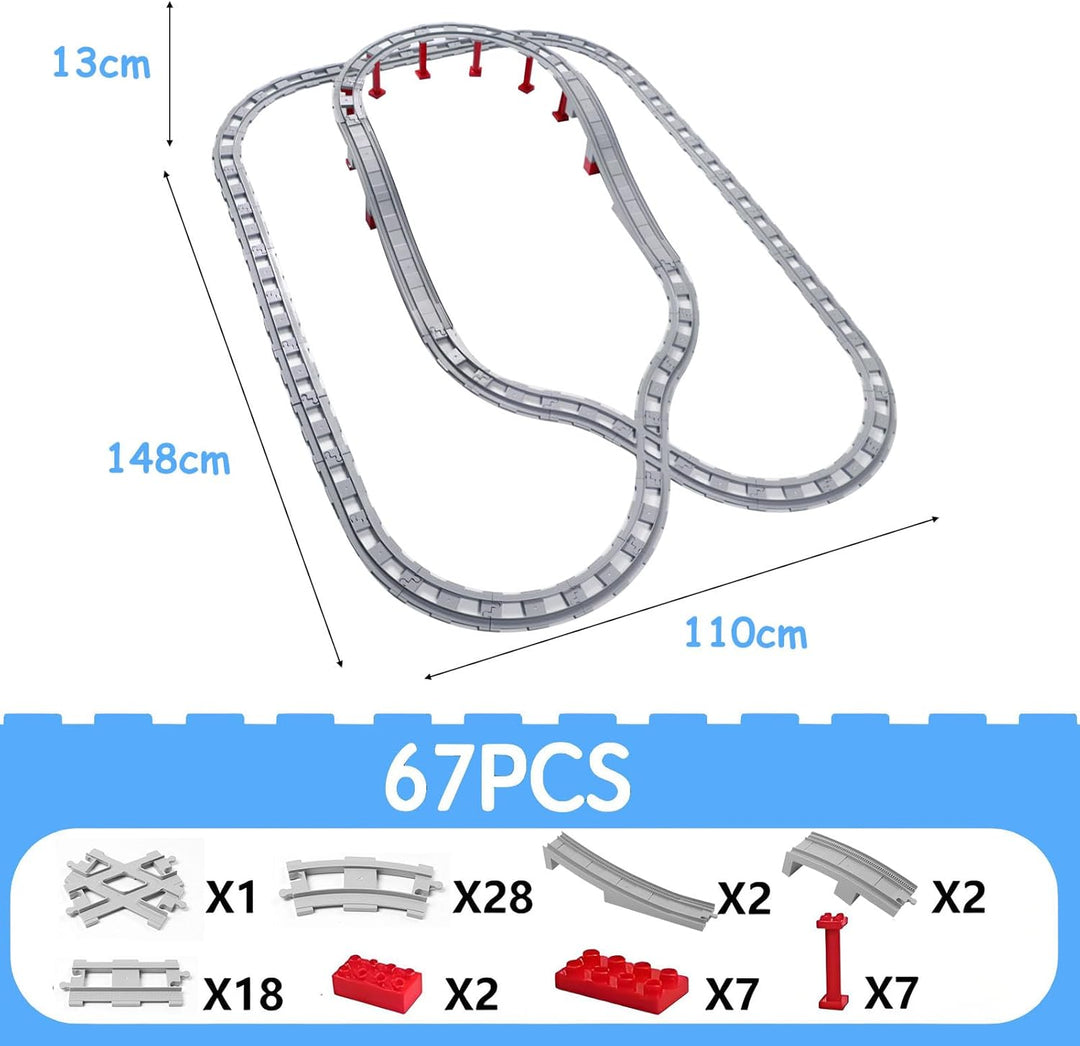 67PCS Bausteine Schienen Set, City Eisenbahn Schienen bestehend aus Cross, Track Gerade, Kurven Schi