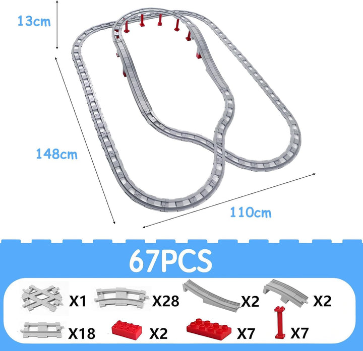 67PCS Bausteine Schienen Set, City Eisenbahn Schienen bestehend aus Cross, Track Gerade, Kurven Schi