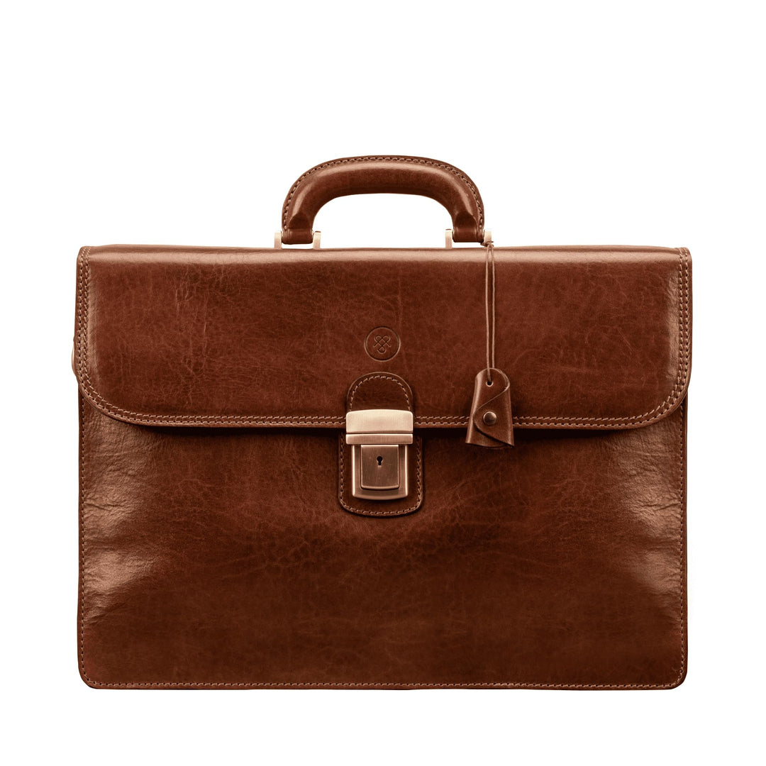 Maxwell Scott Klassischer Herren Leder Aktenkoffer Paolo3 in Cognac Braun, Cognac Braun