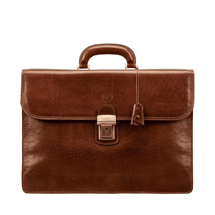 Maxwell Scott Klassischer Herren Leder Aktenkoffer Paolo3 in Cognac Braun, Cognac Braun